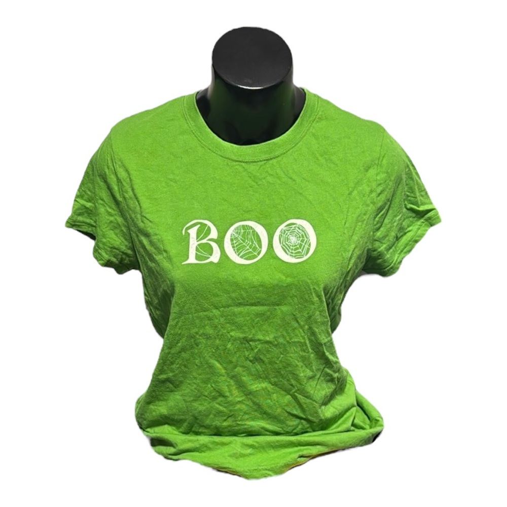 'Boo' Graphic T-Shirt | Woman’s Large | Green & White | Glow In The Dark
